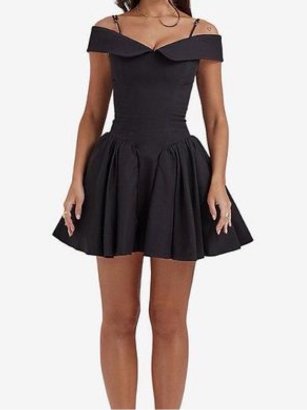 NWT House of CB "Elida" Black Off-Shoulder Mini Dress